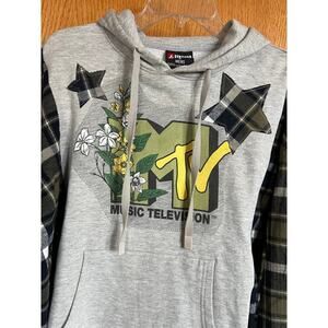 Upcycle MTV Gray Hoodie Sweatshirt, Oversized Women's L
